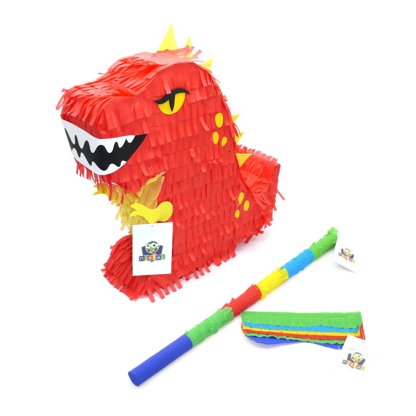 3D Dinosaurier-Piñata-Set mit Stock und Augenmaske