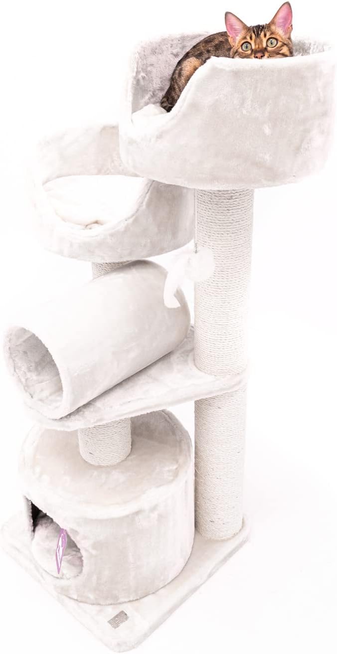 Kompakter Kratzbaum für Seniorenkatzen, Creme