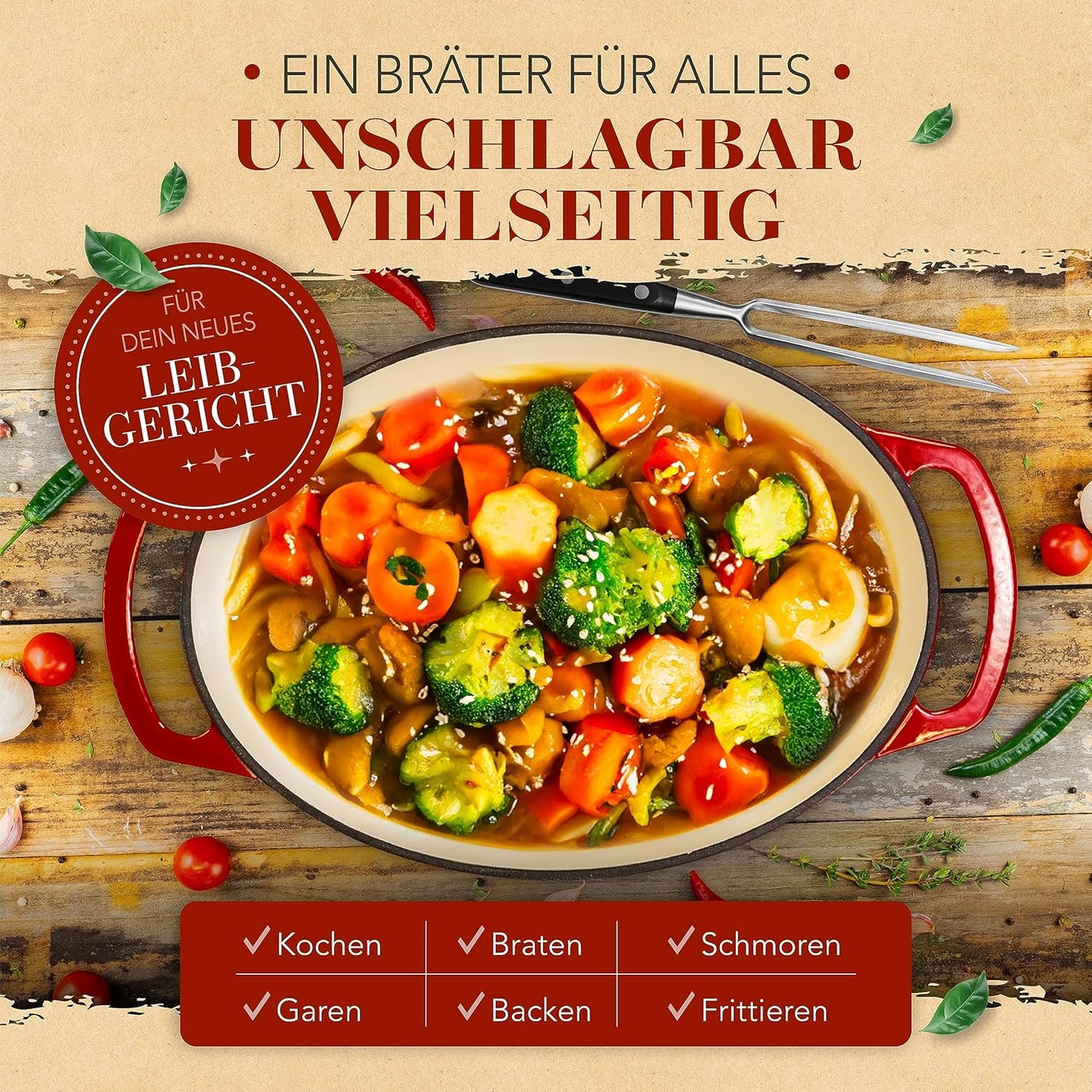 Gusseisen-Bräter mit Fleischgabel, 6.0 L