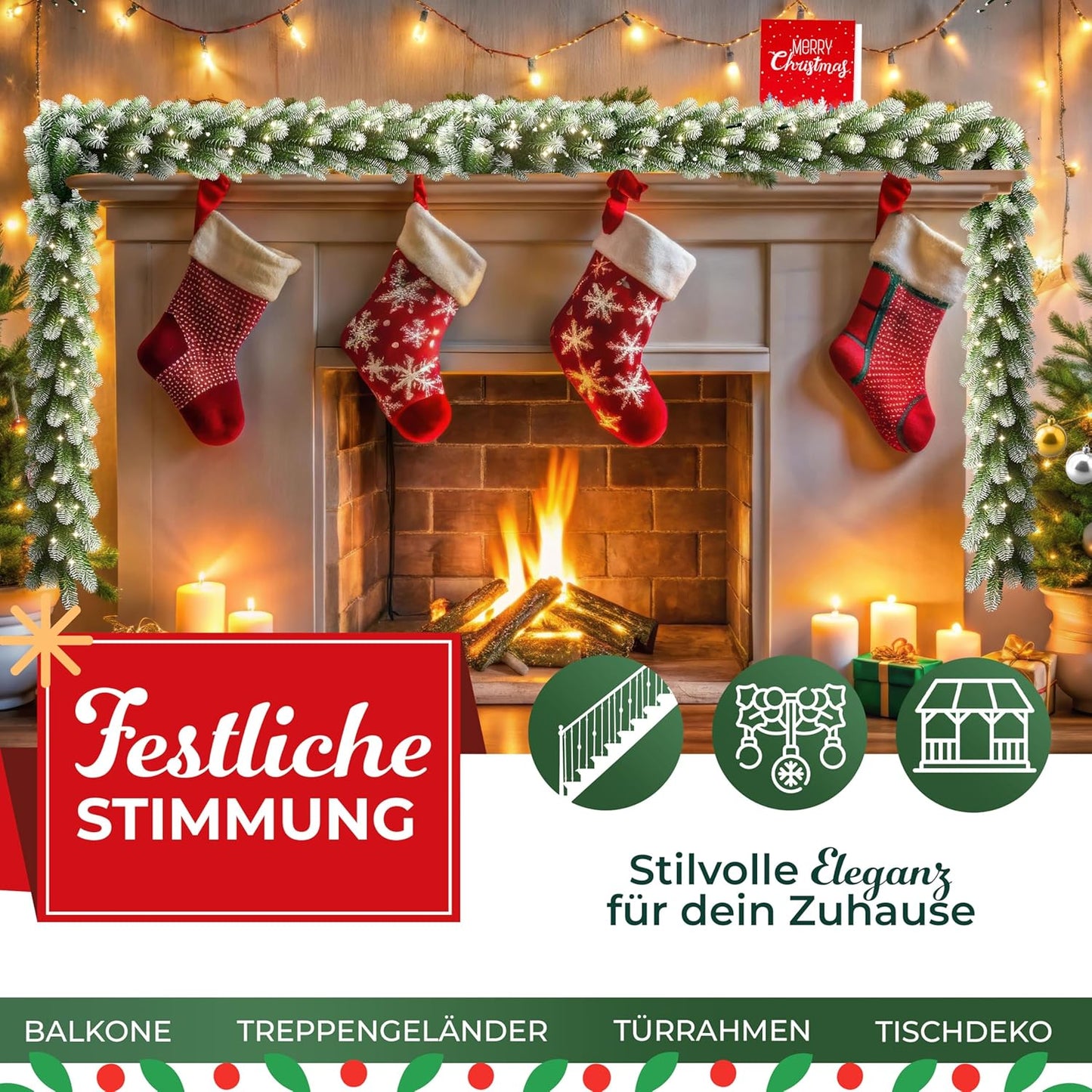 Weihnachtsgirlande mit 200 LEDs, 10m / 200 LEDs Schnee-effekt