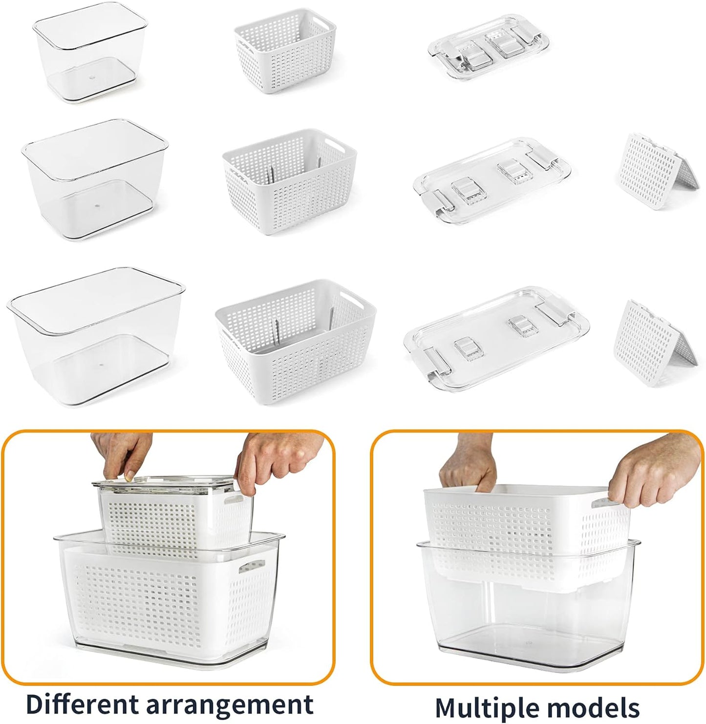 Frischhaltedosen Kühlschrank-Organizer Set, Weiß,3er Set,0.5L+1.7L+4.5L