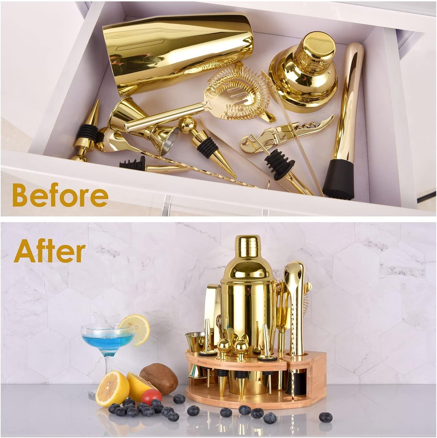 Cocktail Shaker Set, Gold 12 Teiliges