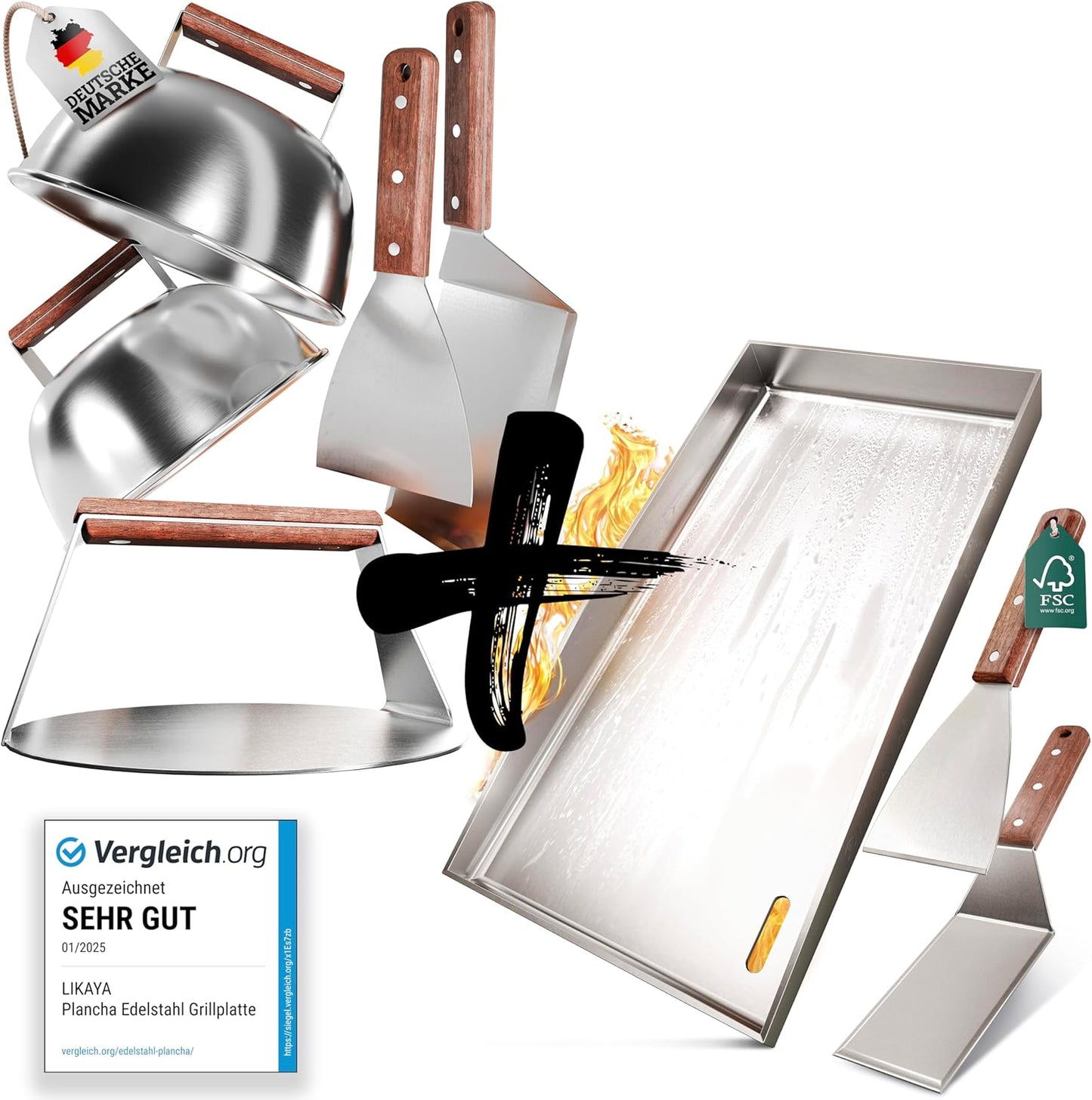 Plancha Grillplatte mit Burger Master Set, Bundel: Plancha-set & Burger Master-set 20x40cm
