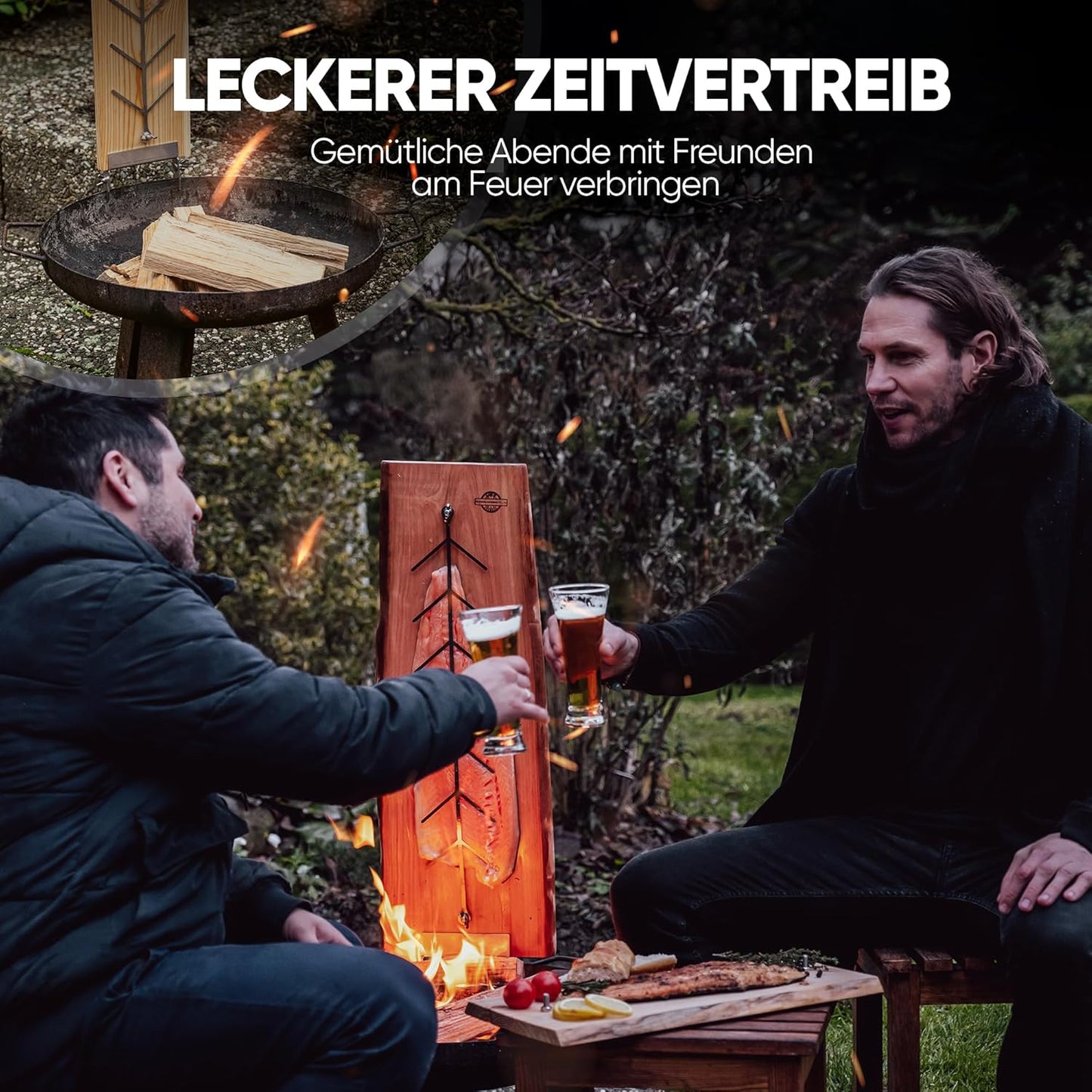 Flammlachsbrett-Set für Grill & Feuerschale (4 Stück), Lärche 4er Set