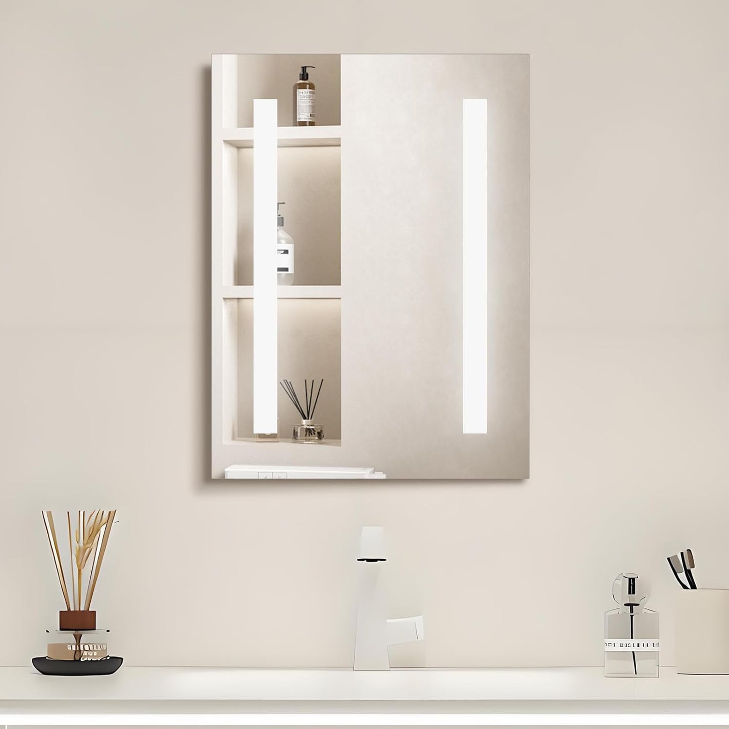 LED-Badezimmerspiegel mit Knopfschalter, 45 x 60 cm, 60L x 45B cm Zwei Mattierte Kanten - Ohne Bluetooth
