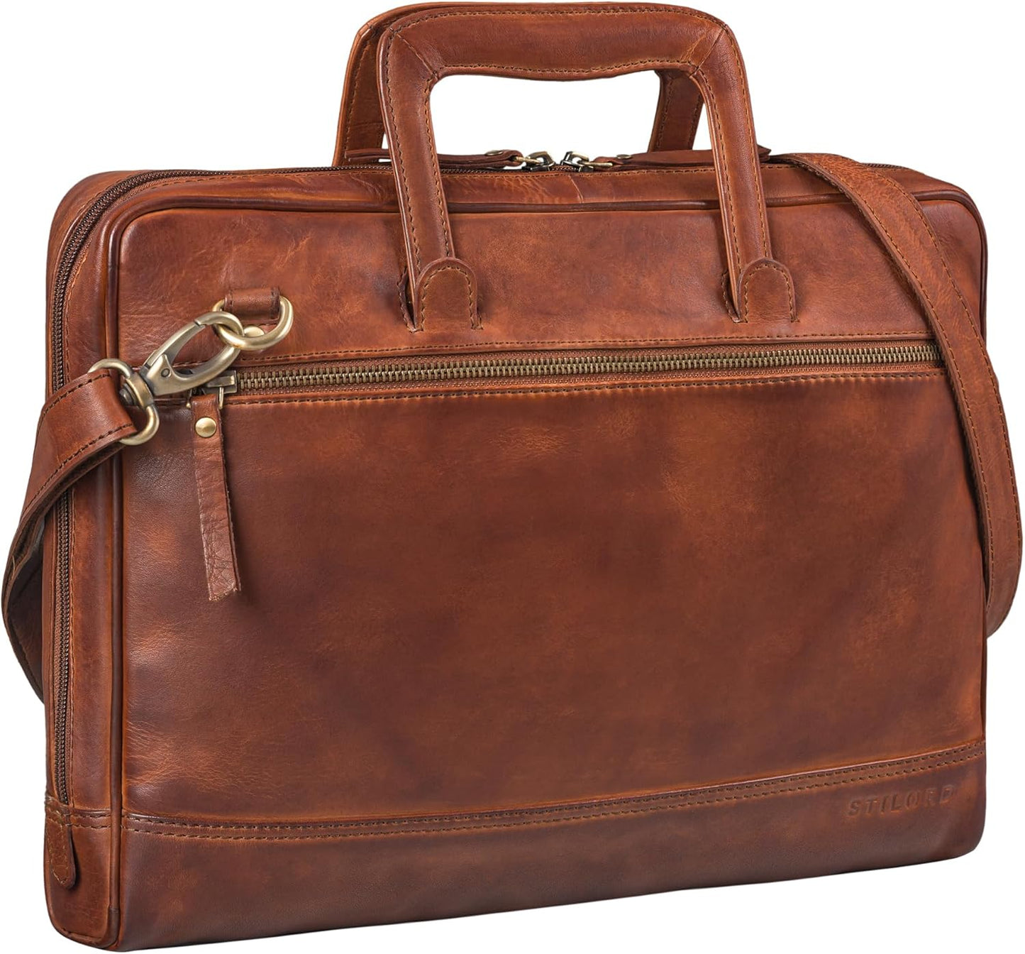 Leder Laptoptasche 15 Zoll, M Brandy - Cognac