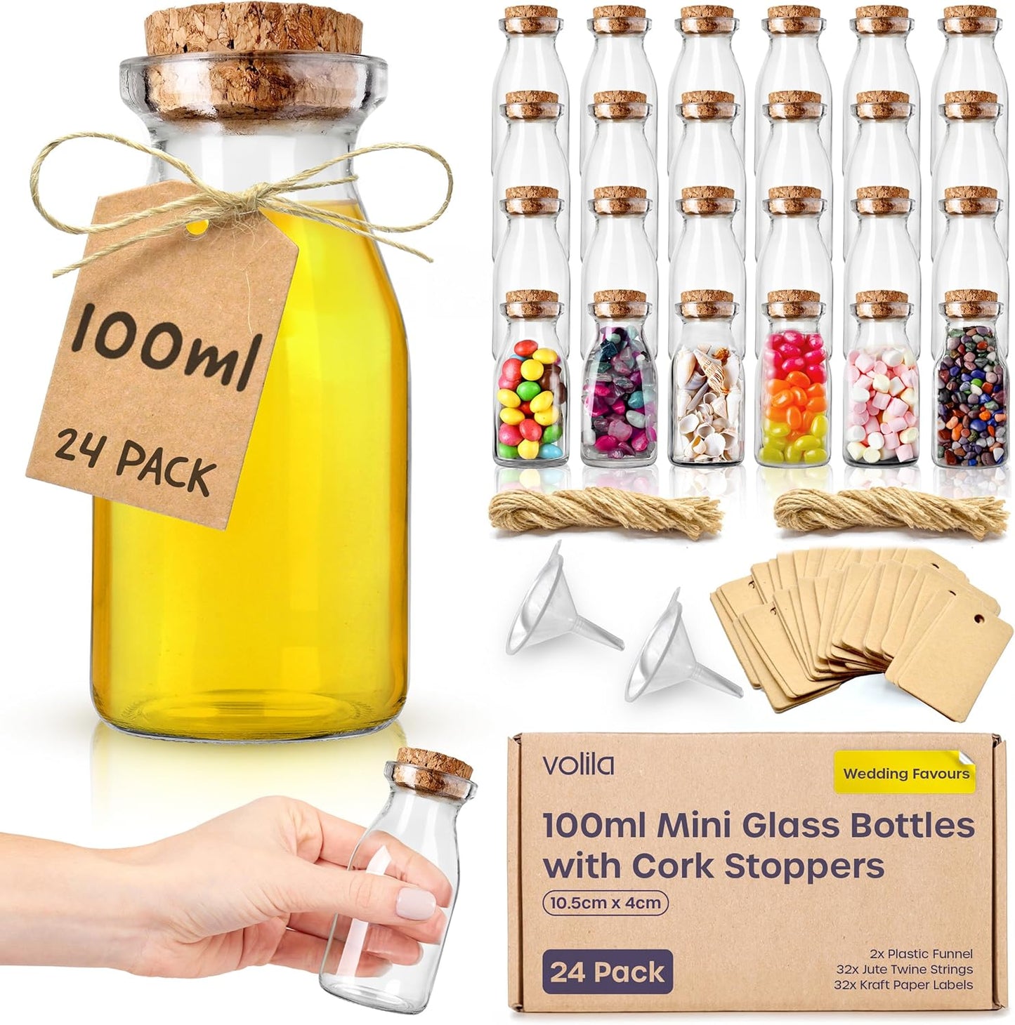 24er-Glasflaschen-Set mit Korkdeckel, 100ml - 24 Bottles