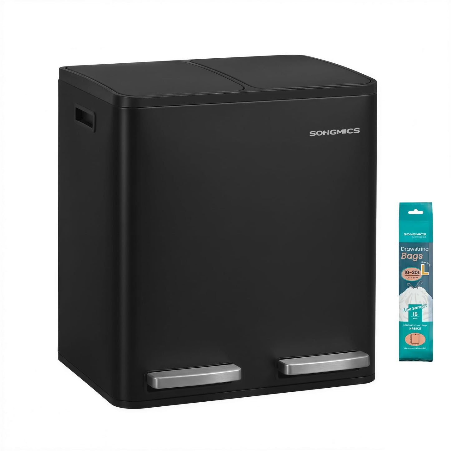 Tretmülleimer 2 Fächer, schwarz 2 x 15 L