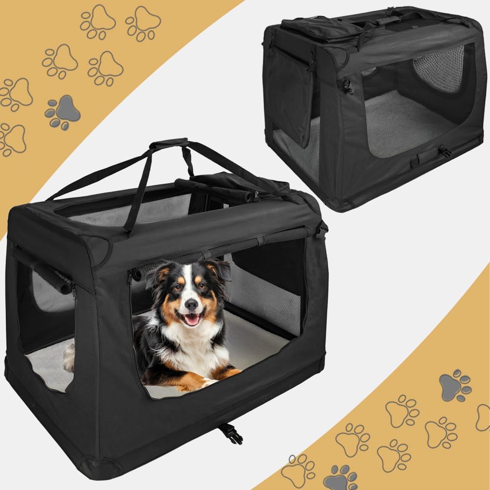 Faltbare Hundetransportbox, L 90 x B 60 x H 65 cm Schwarz