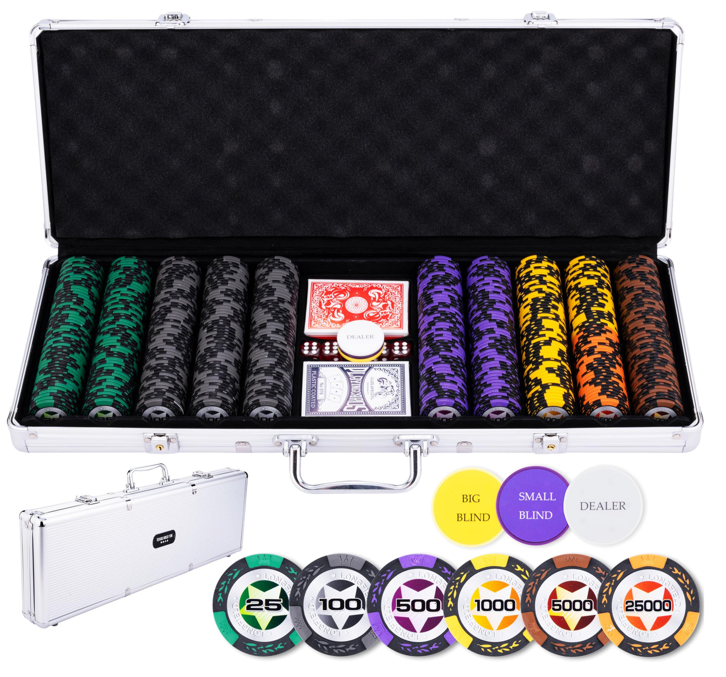 Poker-Set im Koffer mit 500 Chips, 14 Gr – Hohe Einsätze 500 Token