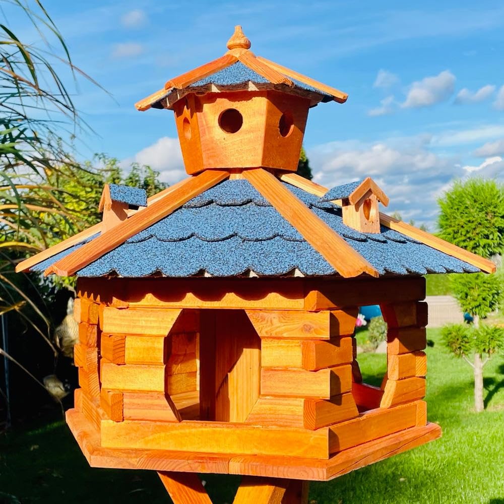 Sechseck Vogelhaus wetterfest XXL ohne Ständer, Grösse XXL ohne Ständer Blau - Braun