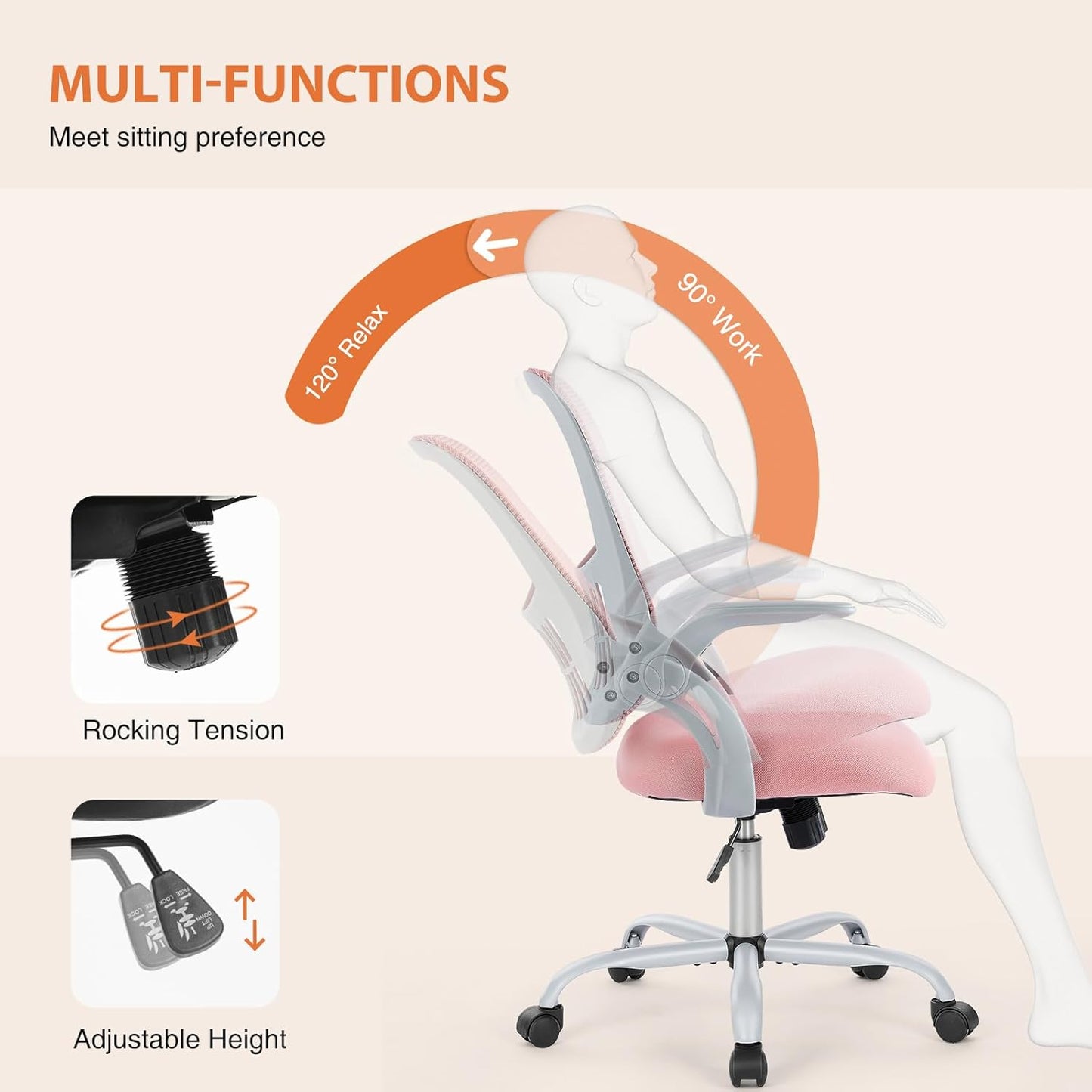 Ergonomischer Drehstuhl, Helles Pink