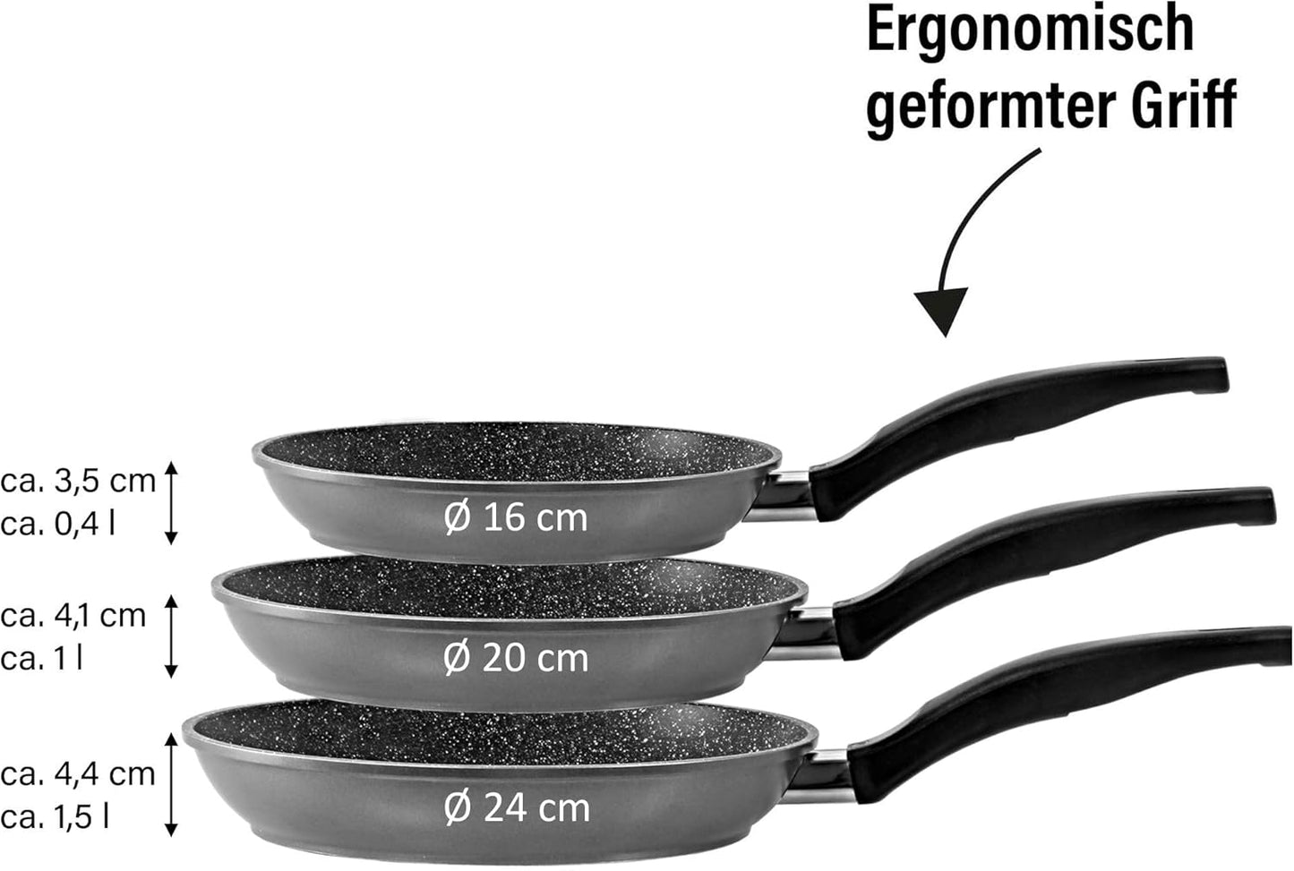 Antihaft-Pfannen-Set für Induktion (3-teilig), 3er Set (16/20/24cm)