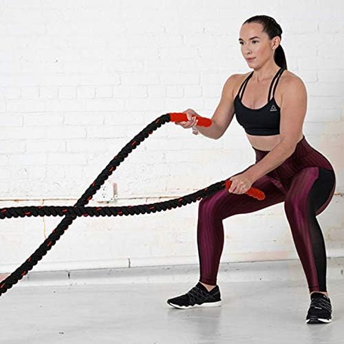 Battle Rope Fitnessseil, 15m schwarz-rote Seile. mit Halterung