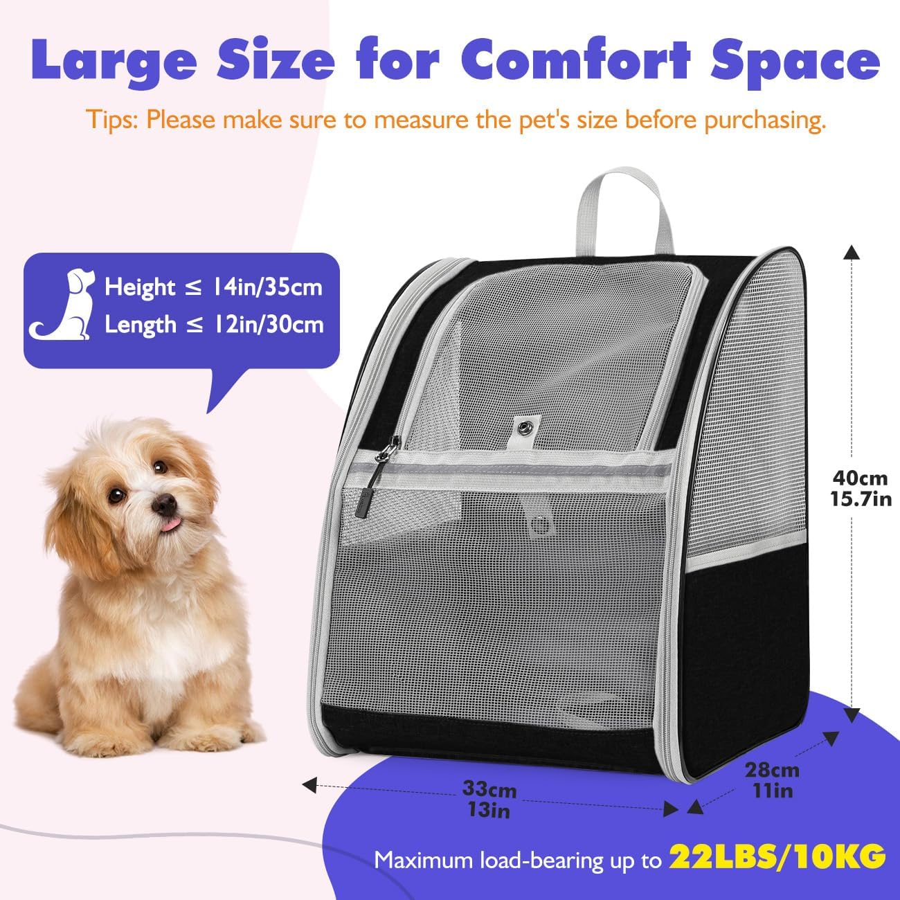 Haustier-Rucksack für Katzen & Hunde bis 10kg, Schwarz