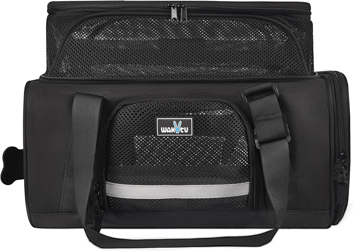 Erweiterbare Haustier-Transportbox (Flugzeugzugelassen), L 45 x B 28 x H 21 cm, 2.0 Schwarz