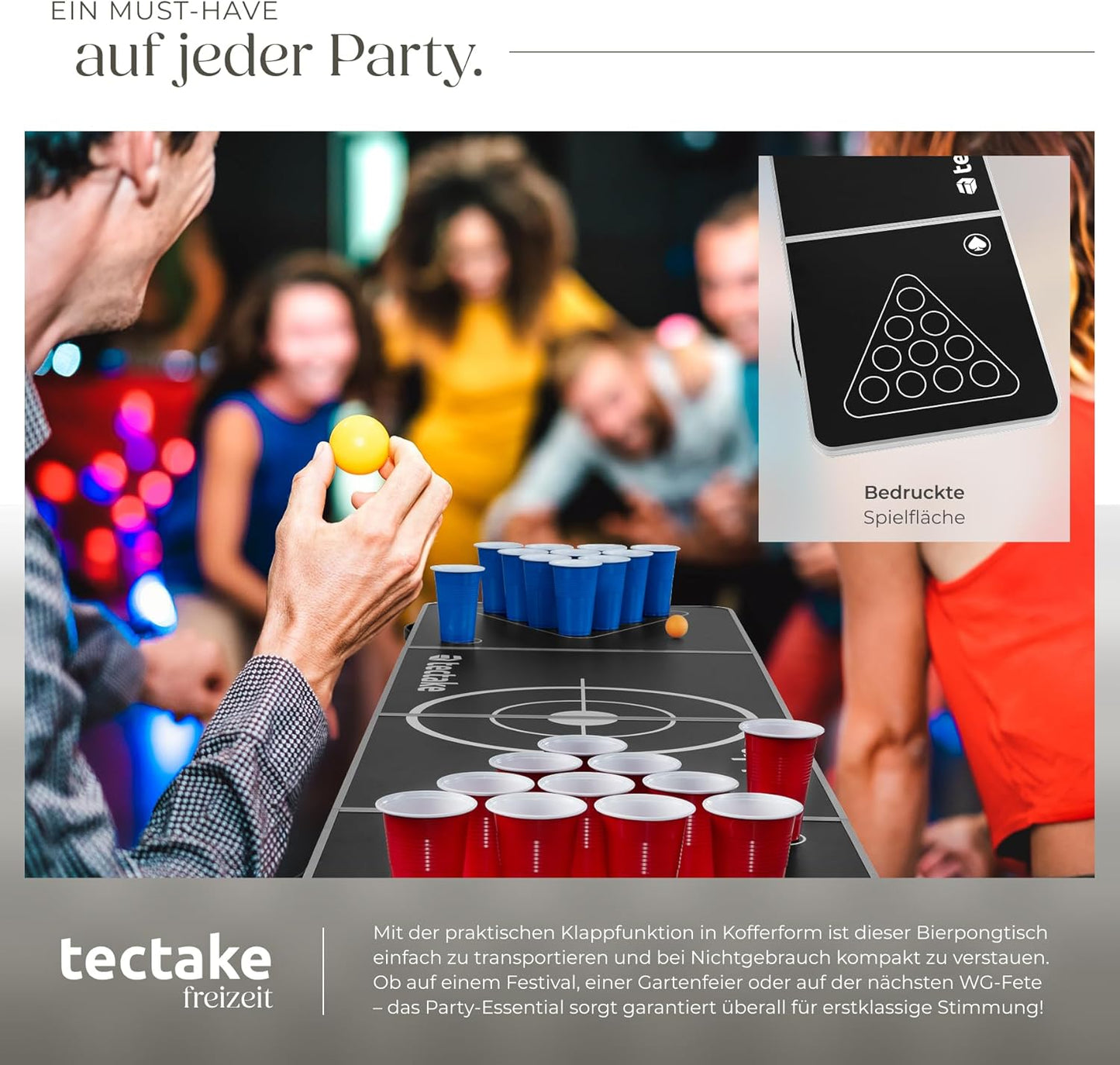Beer Pong Tisch inkl. 100 Becher und 6 Bälle, Brew Battle