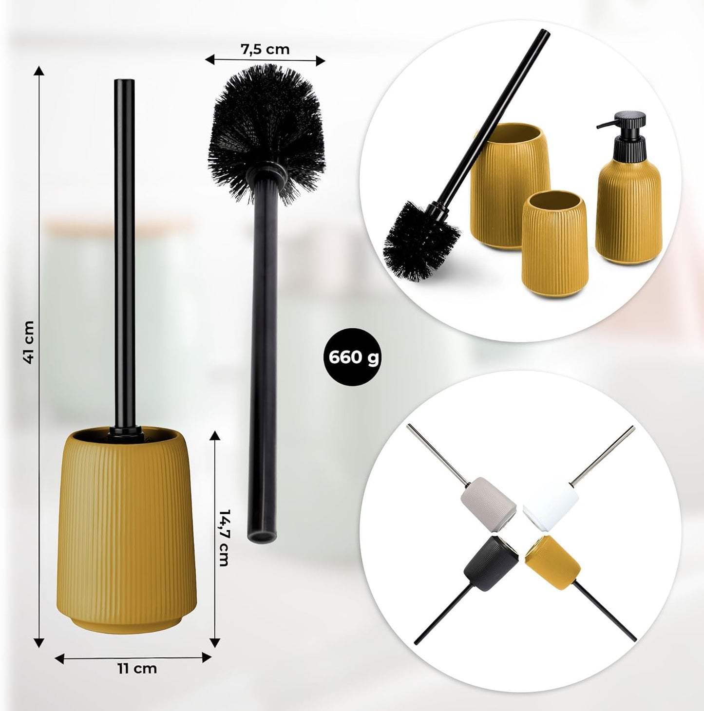 2-teiliges Badezimmer Zubehör Set mit Seifenspender und WC-Bürste, Gelb: Seifenspender, WC-Bürste 2