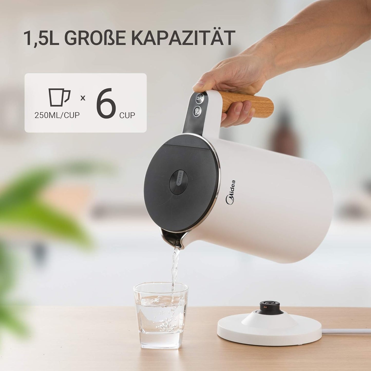 Wasserkocher mit Temperatureinstellung, 1.5 Liter, Matte Weiss