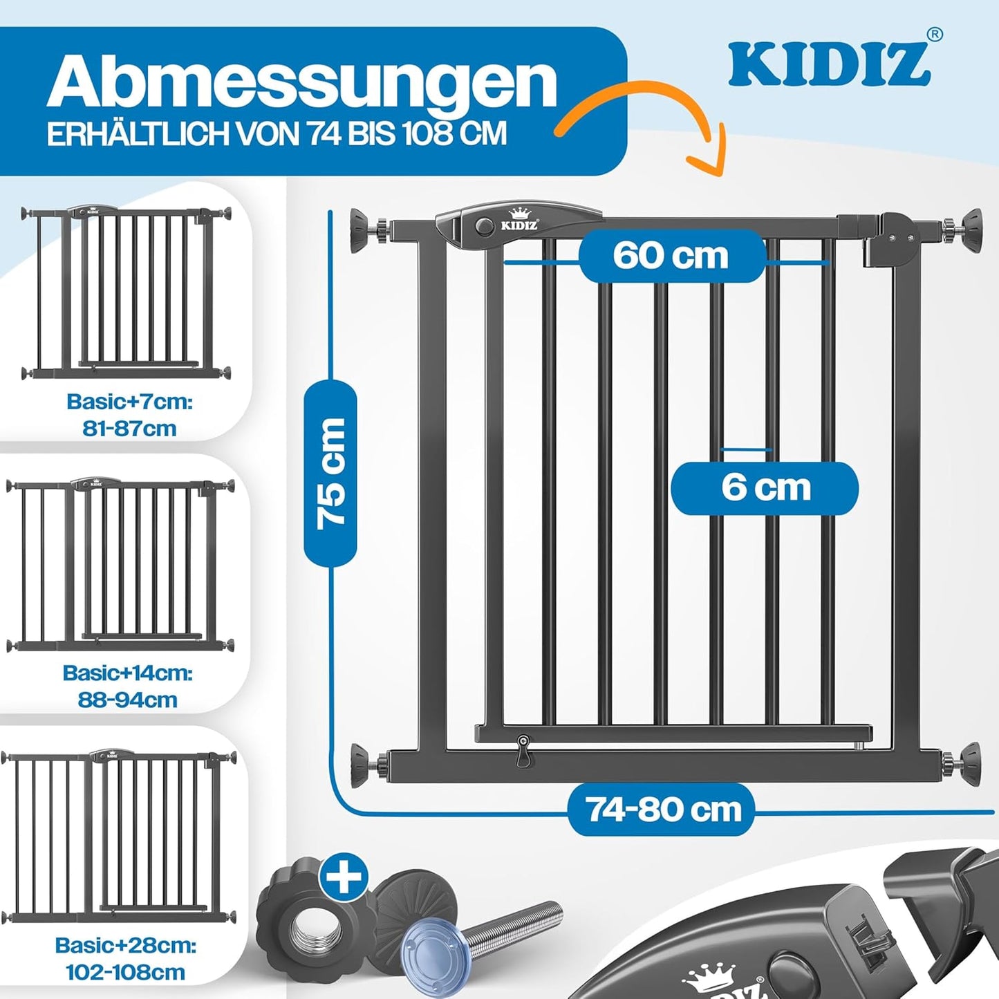 Treppenschutzgitter ohne Bohren, Anthrazit 74 - 80 cm
