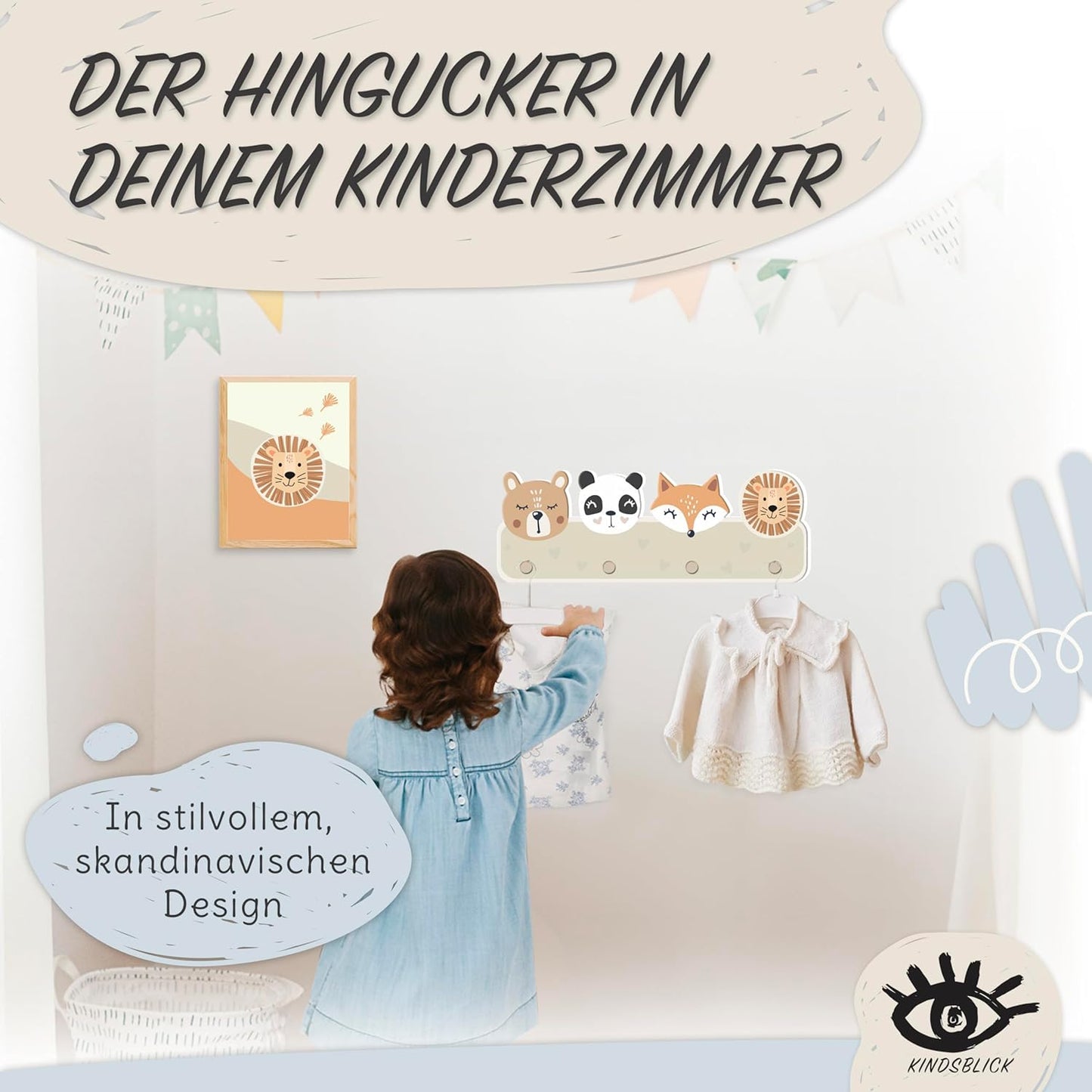 Kindergarderobe mit Poster, Beige