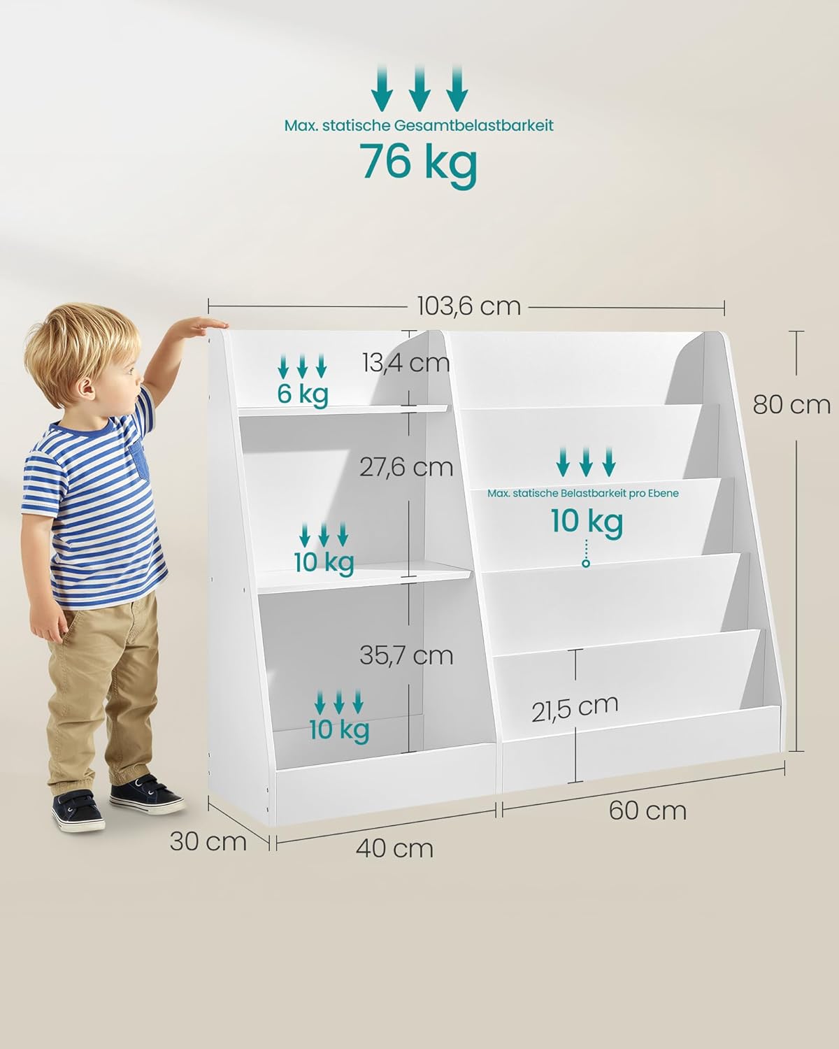 Custos Kollektion Bücher- und Spielzeugregal mit 5 Ebenen, 103,6B x 80H cm