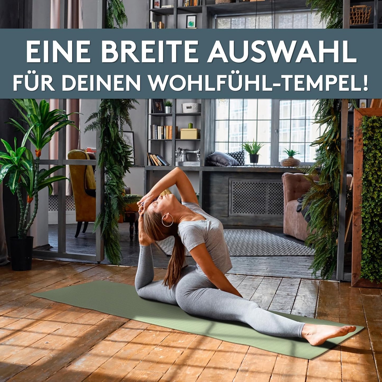 Yogamatte mit Tragegurt, 60 x 180 cm Pastel Grün