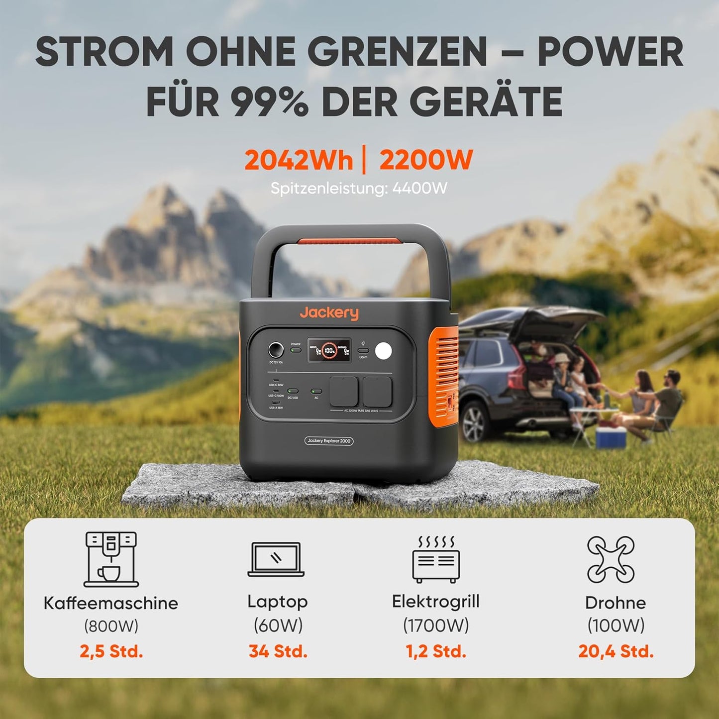 Tragbare Powerstation mit Solarpanelen, E2000 V2+2x200W