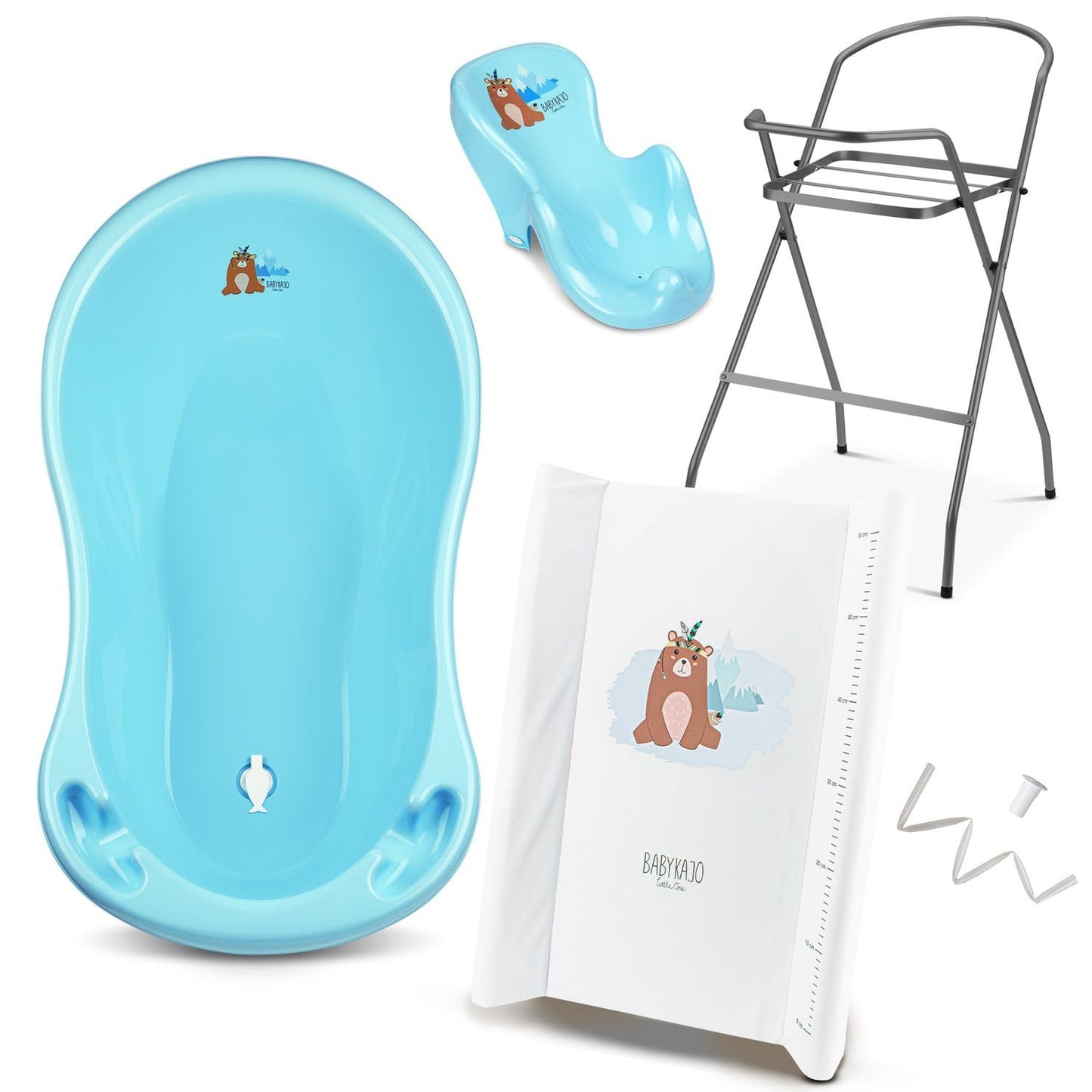 5-teiliges Babybadewannen-Set mit Ständer, Bärchenmotiv, 5 - Set Bärchen - blau