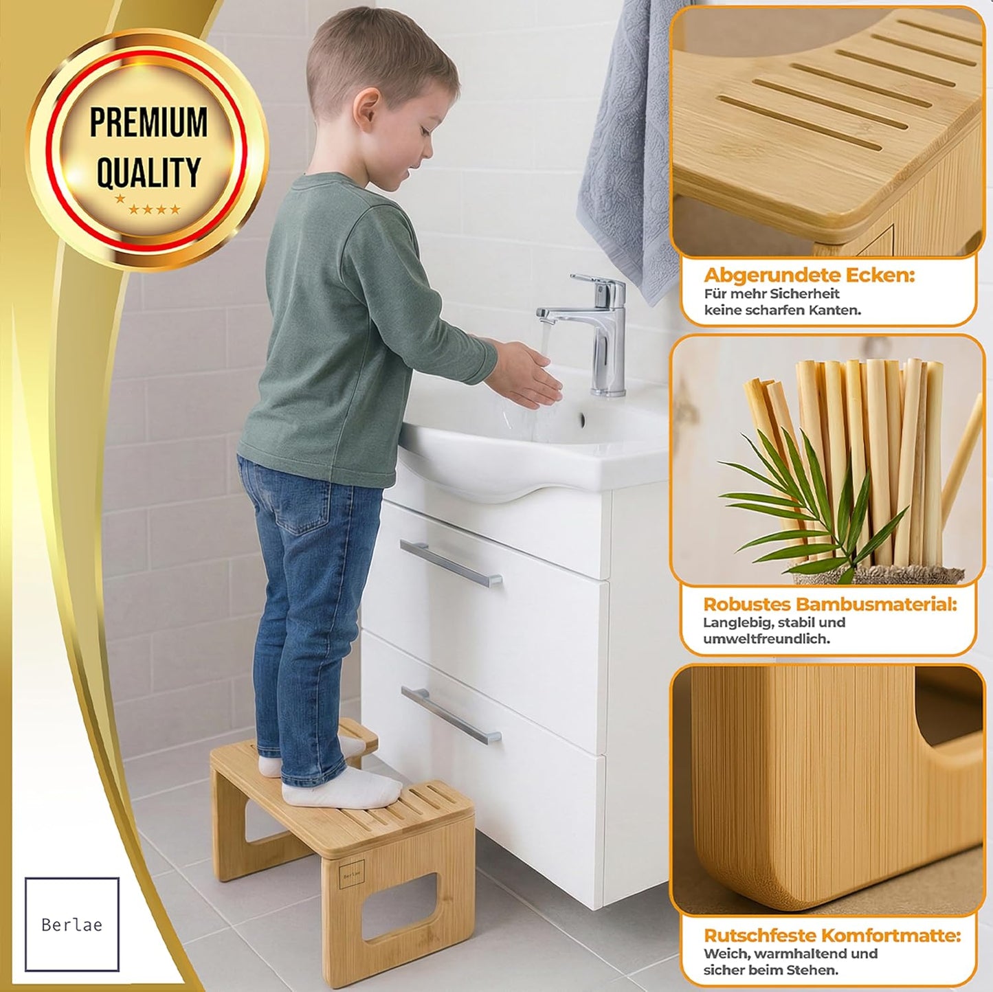 Ergonomischer Toilettenhocker, Natürliches Bambus Ohne Mat
