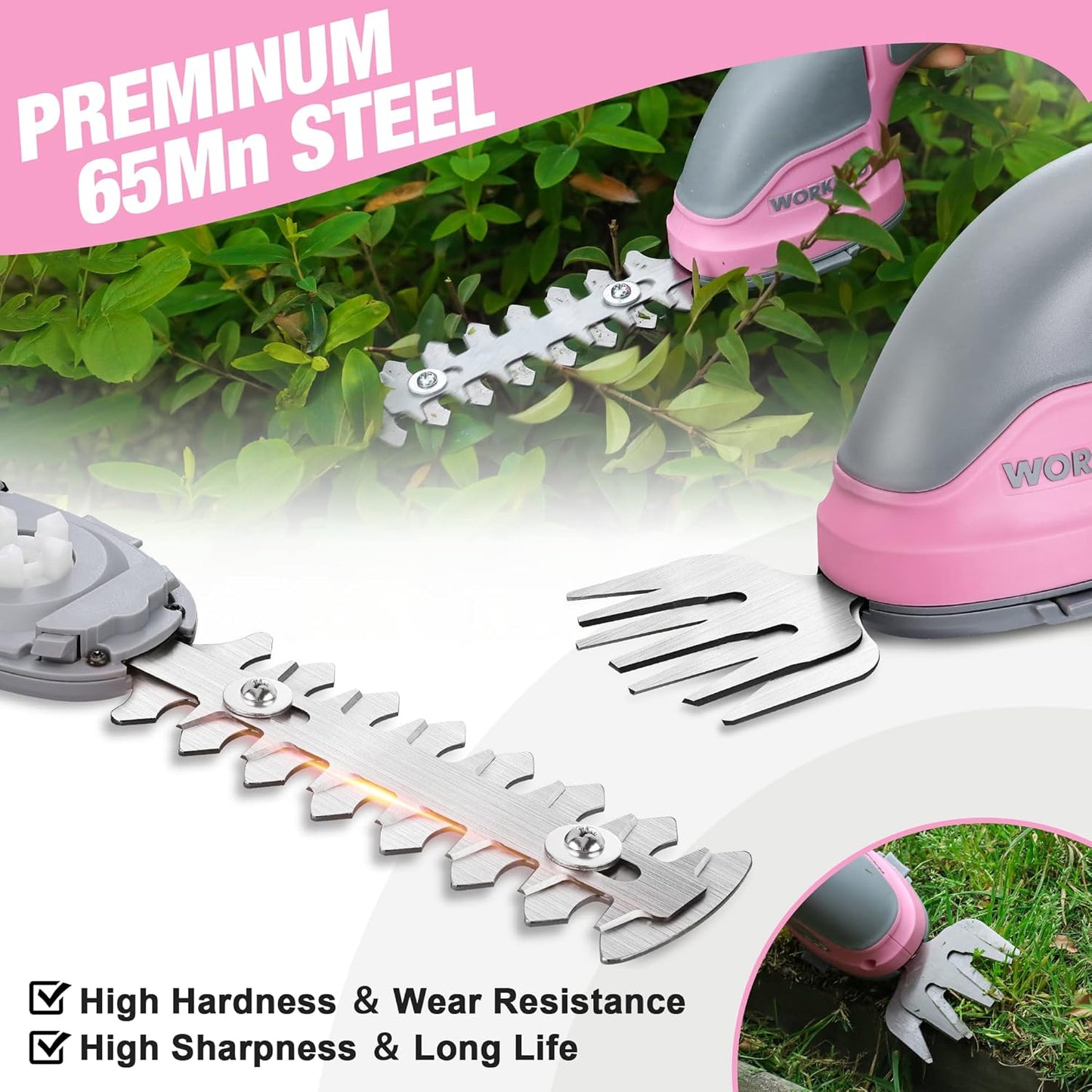 2-in-1 Akku-Heckenschere, Rosa