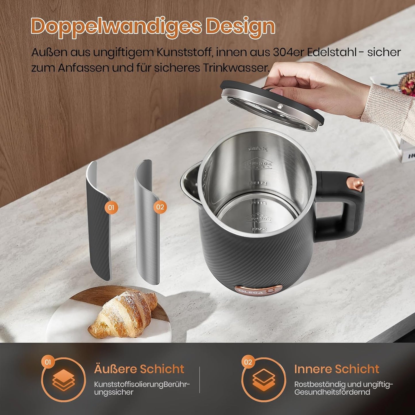 Wasserkocher 1,8L 1800W, Schwarz