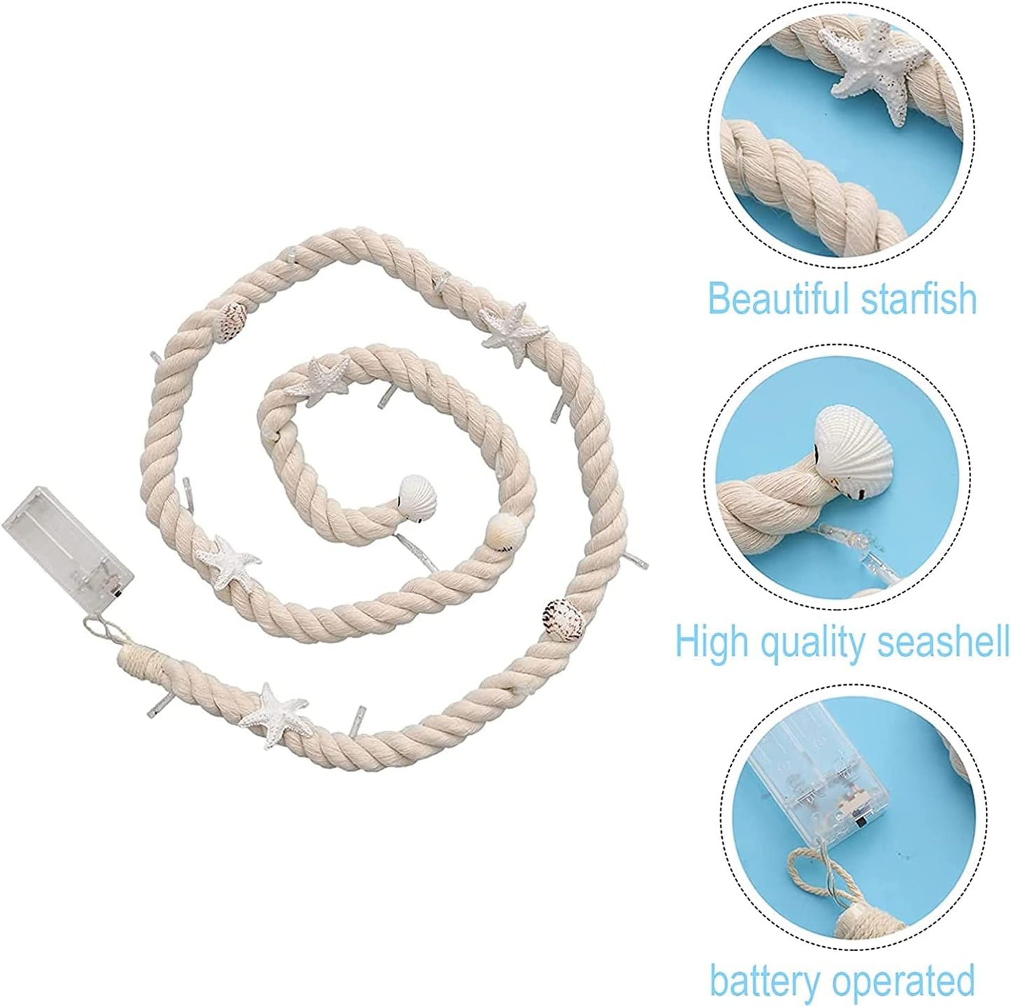 LED Muschel Lichterkette, 15 LEDs, batteriebetrieben, Beiges 1,5M 15 LED