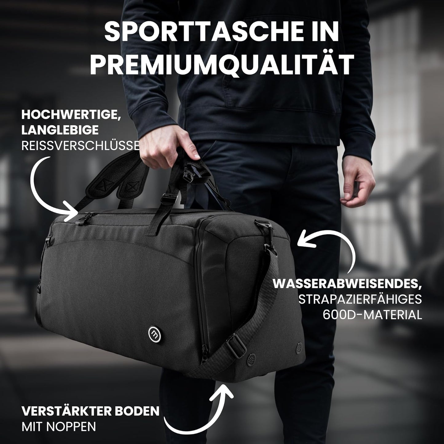 Sport-Trainingstasche, 60L, 60 L Schwarz