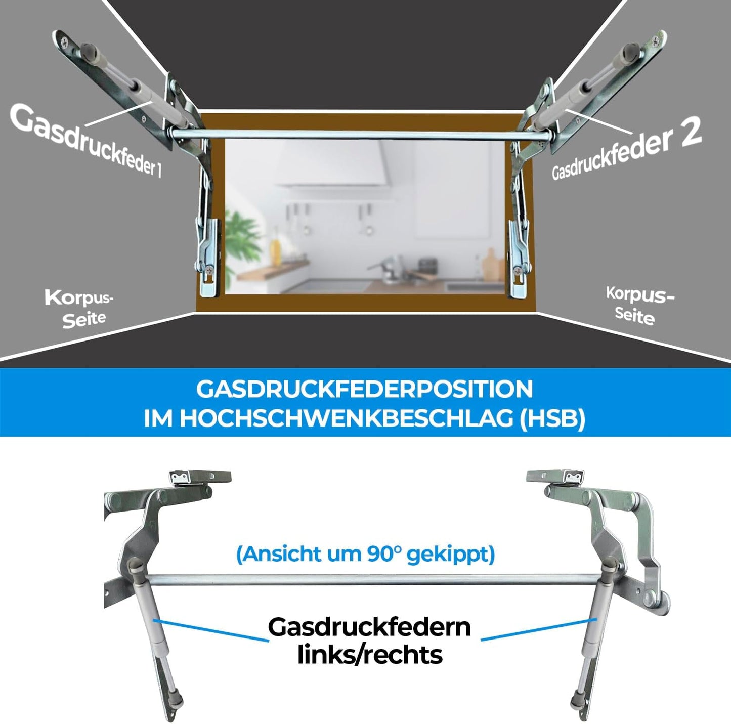 Gasdruckfedern mit Klappenbeschlag, 2 Stück, 380 N, 1 Paar 380 N