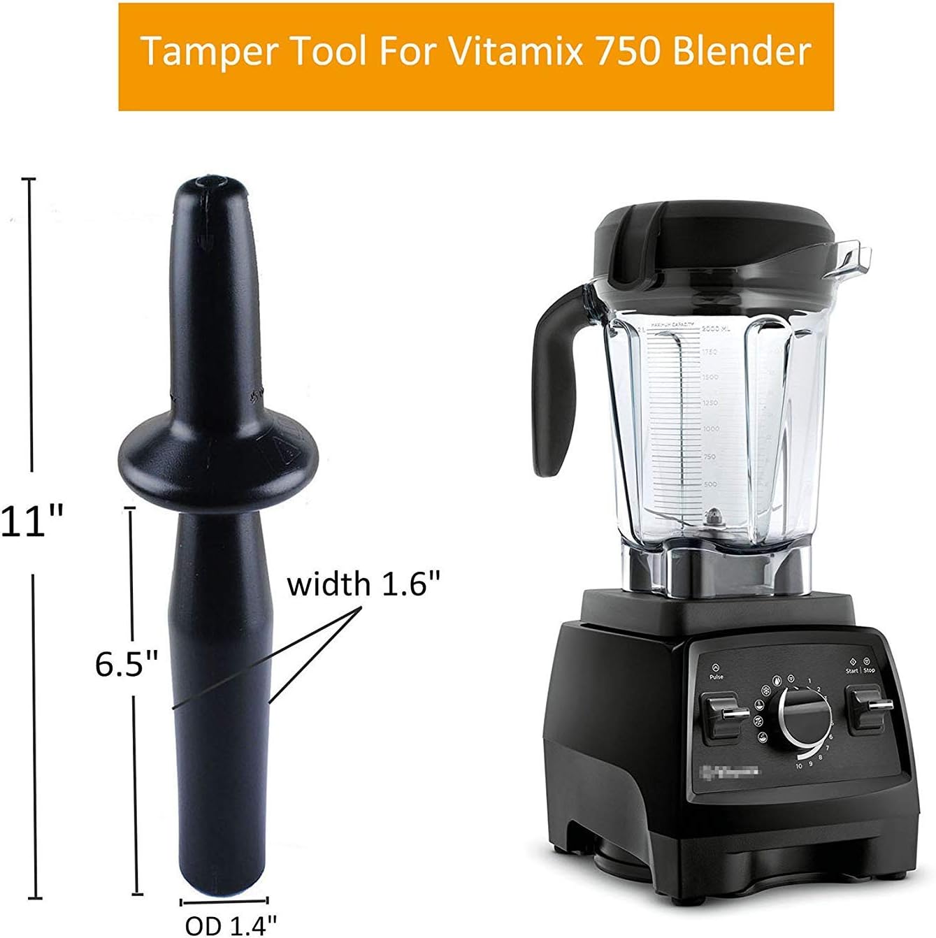 Flacher Tamper für 750 Blender, Schwarz