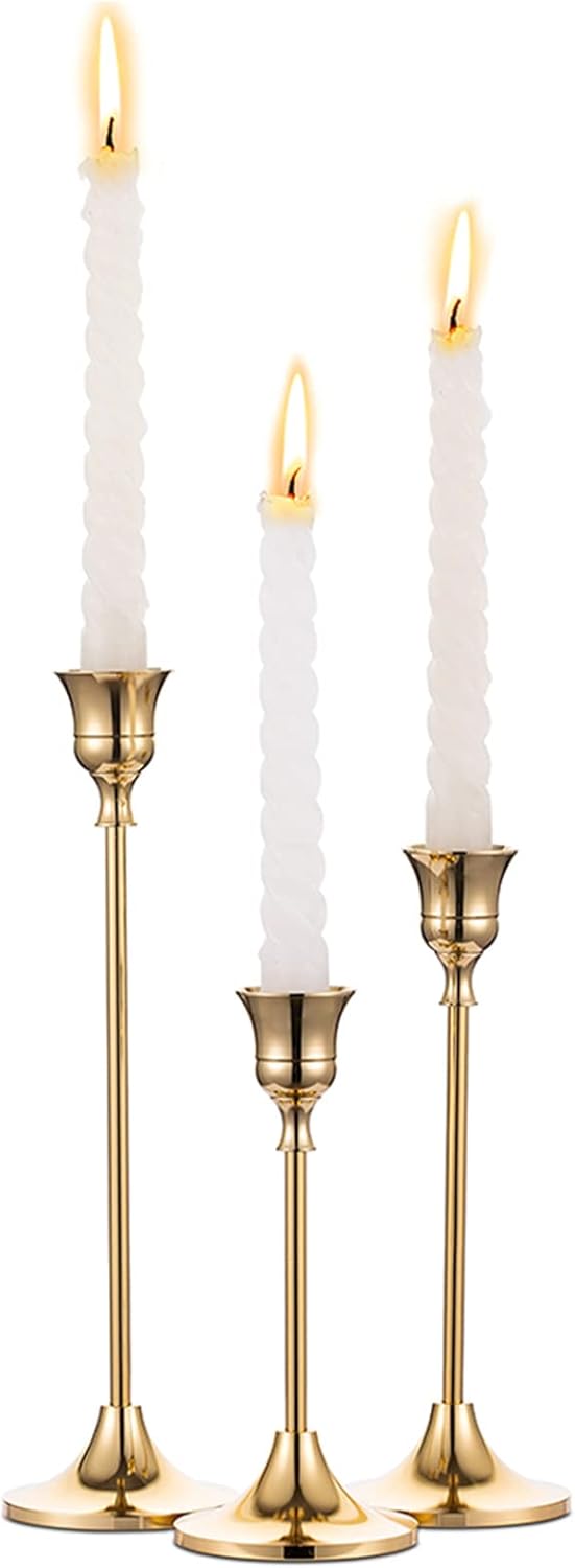 3-teiliges Kerzenhalter-Set, 3 Teile / Satz Gold