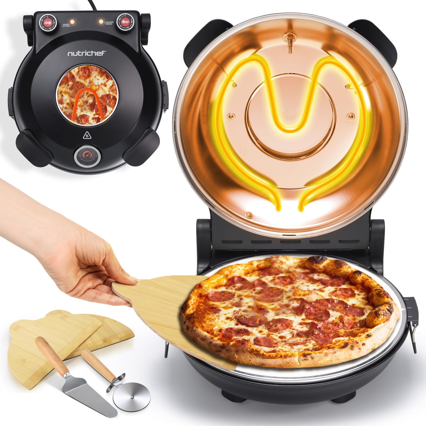 Elektrischer Pizzaofen mit Stein (30 cm, bis 426°C), Black
