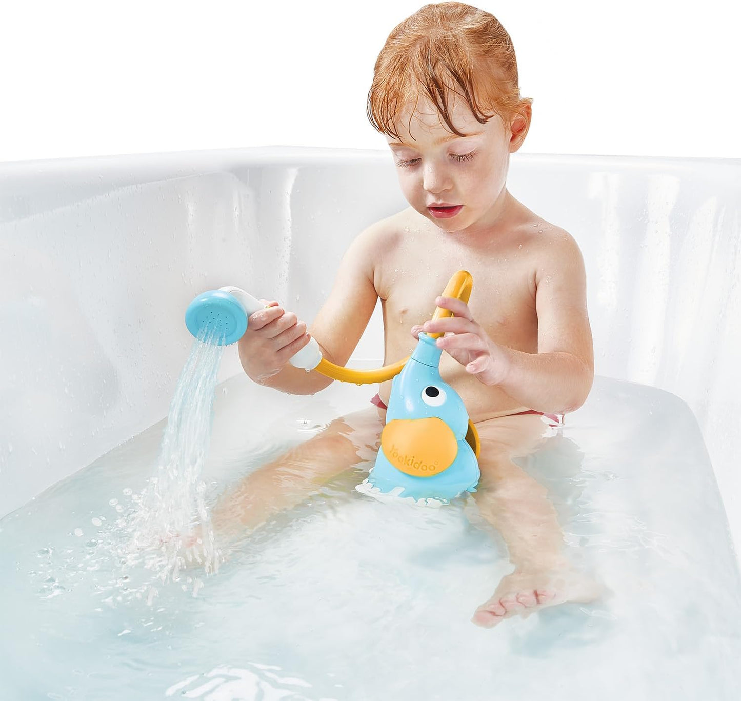 Duschkopf für Babybadewanne mit Wasserpumpe, Blau und Orange