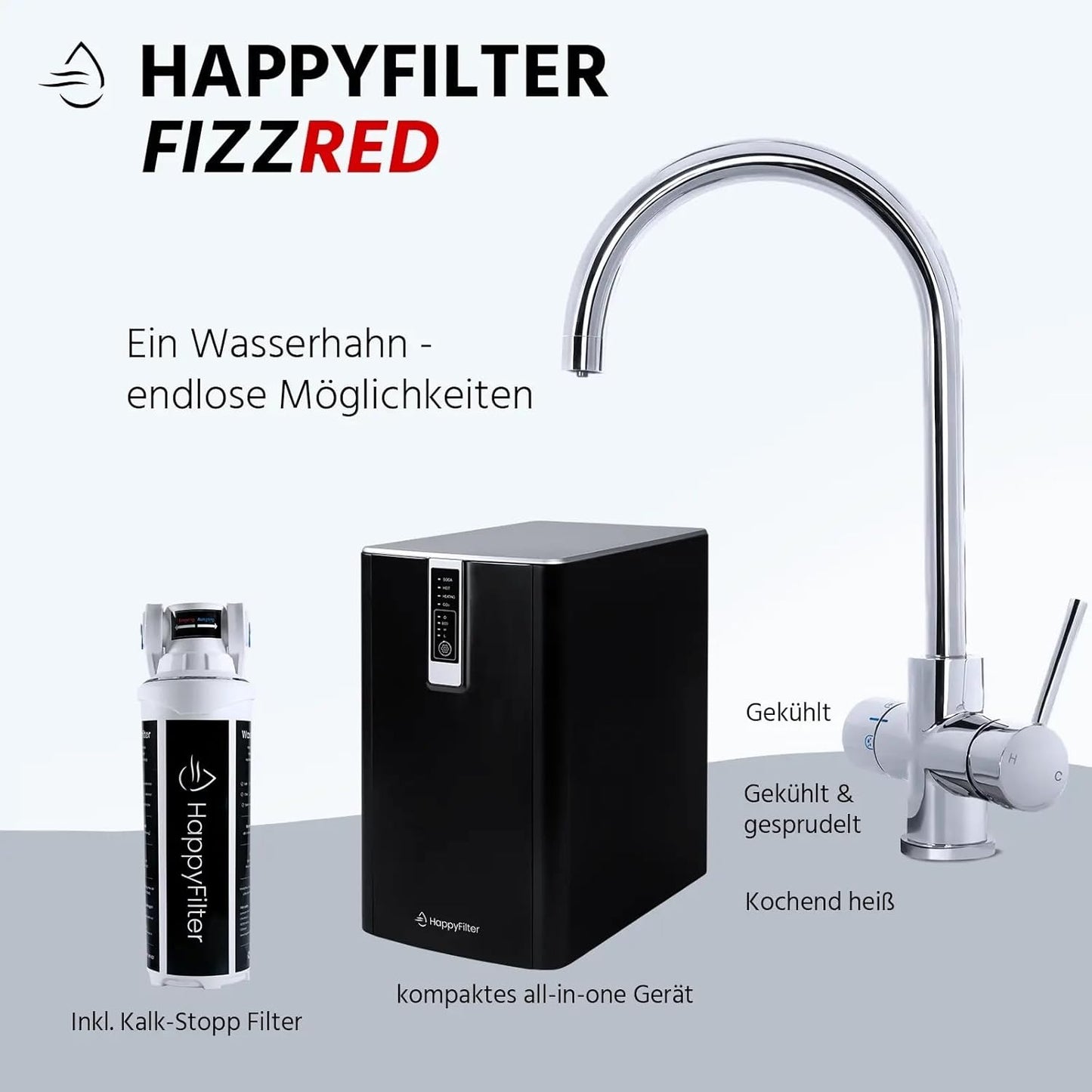 5-in-1 Küchenarmatur-Set FizzRed mit Wassersprudler, Kalkfilter & CO2 Adapter, 5in1 chrom 2kg CO2