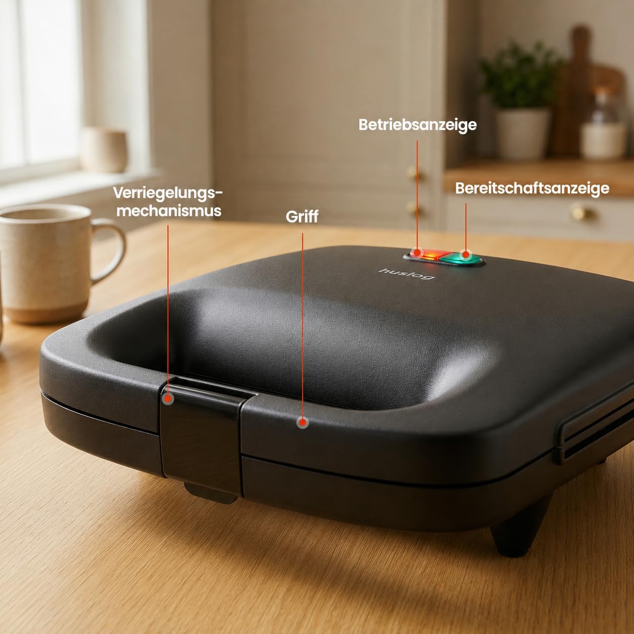 Sandwich maker grill 1000W, Schwarz 24,9 x 24,2 x 10,6 cm