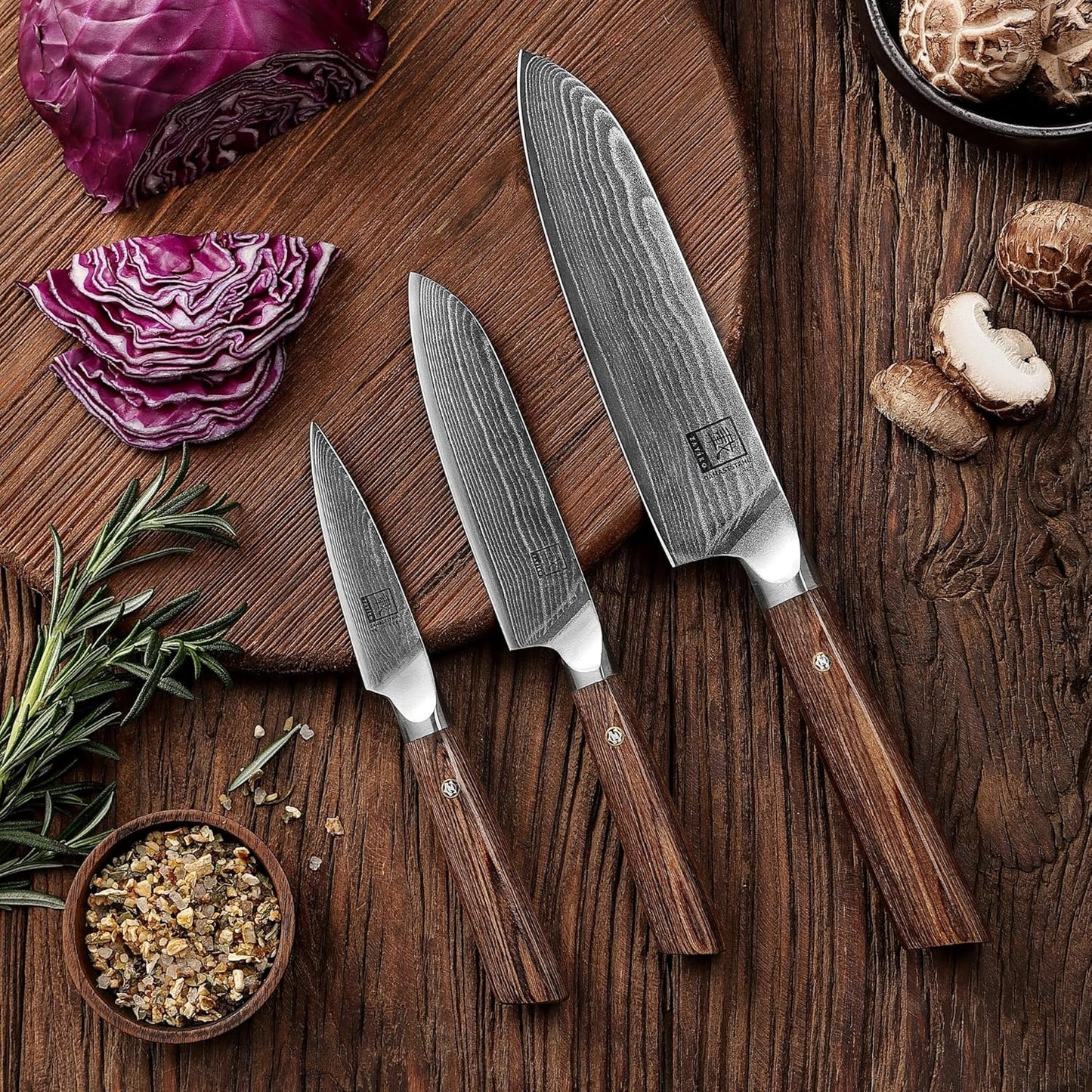 Kasshoku Damastmesser-Set (3-teilig) mit VG10 Kern