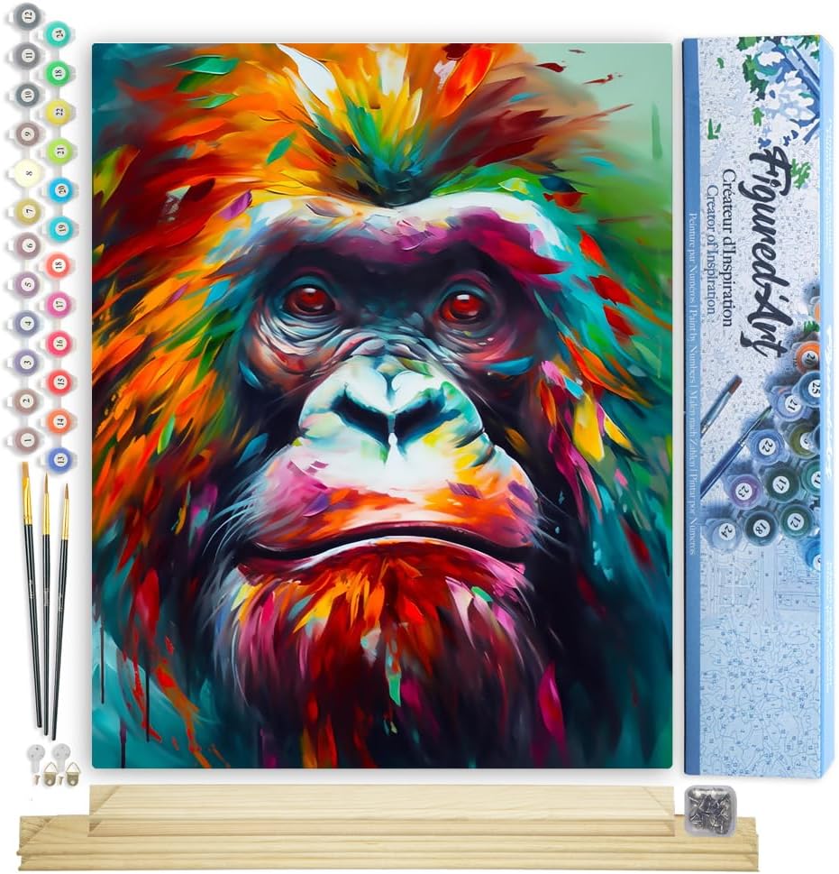 Malen Nach Zahlen Set mit Rahmen Orang-Utan Farbenfroh Abstrakt, Orang-Utan Farbenfroh Abstrakt 40x50cm Mit Keilrahmen (nicht gespannt)