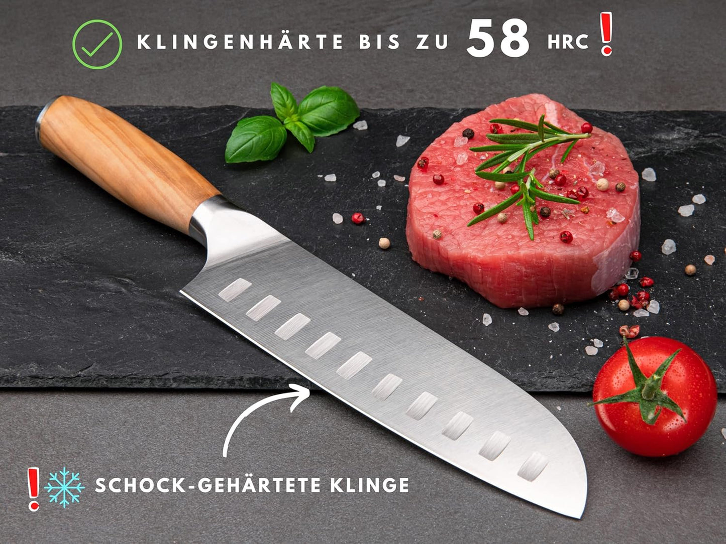 Santoku Kochmesser, Olivenholz