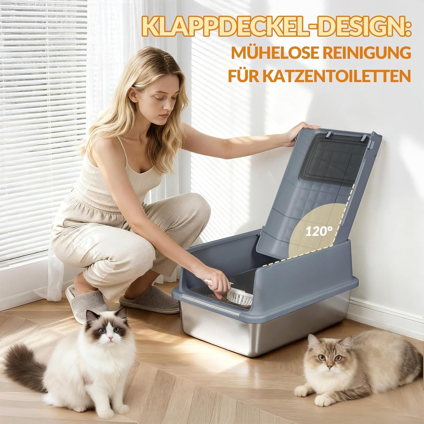 Geschlossene Katzentoilette mit Klappdeckel, Gris Foncé 1 Unité
