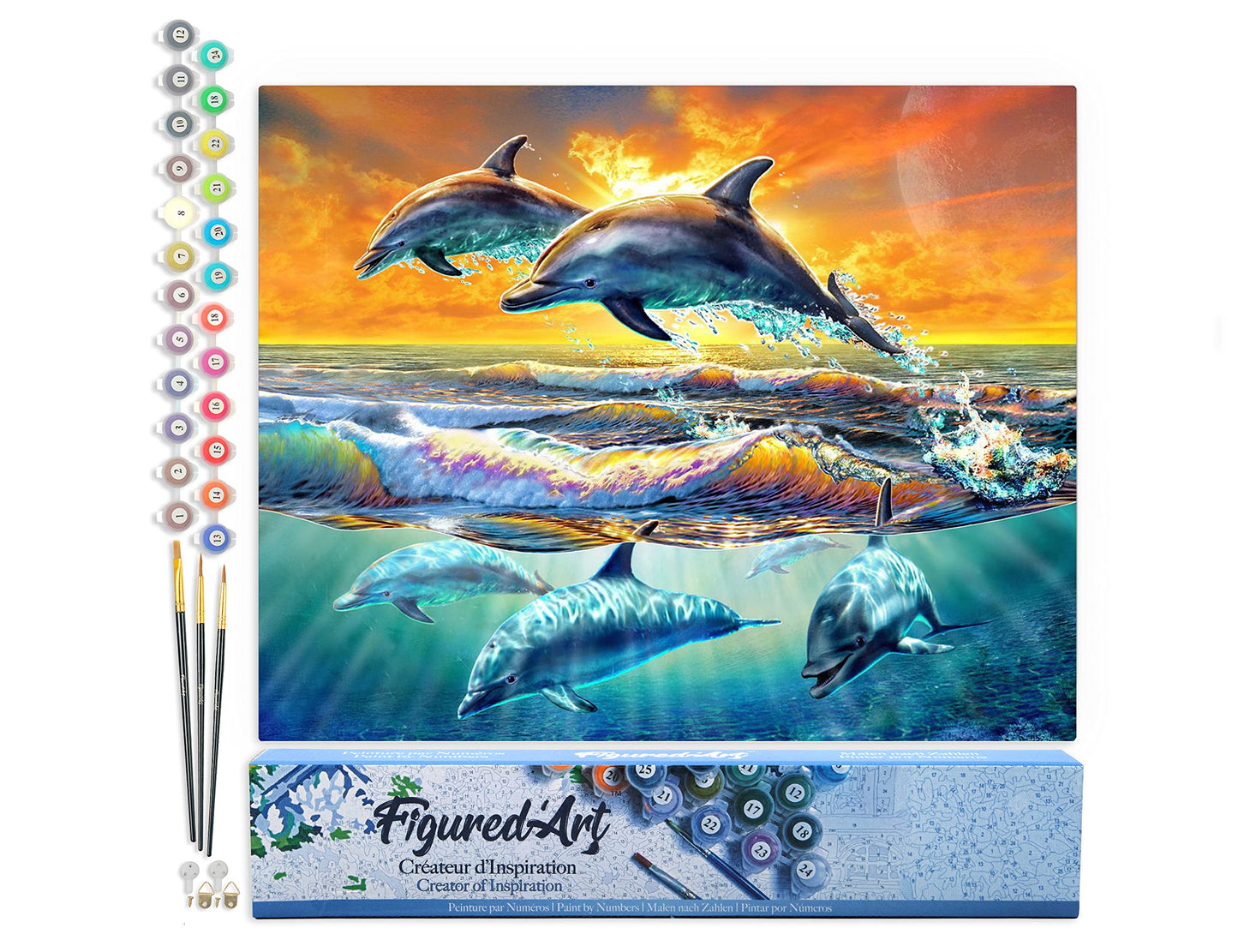 Malen nach Zahlen Set Delfine im Sonnenuntergang, Delfine im Sonnenuntergang 40x50cm (Ohne Rahmen)