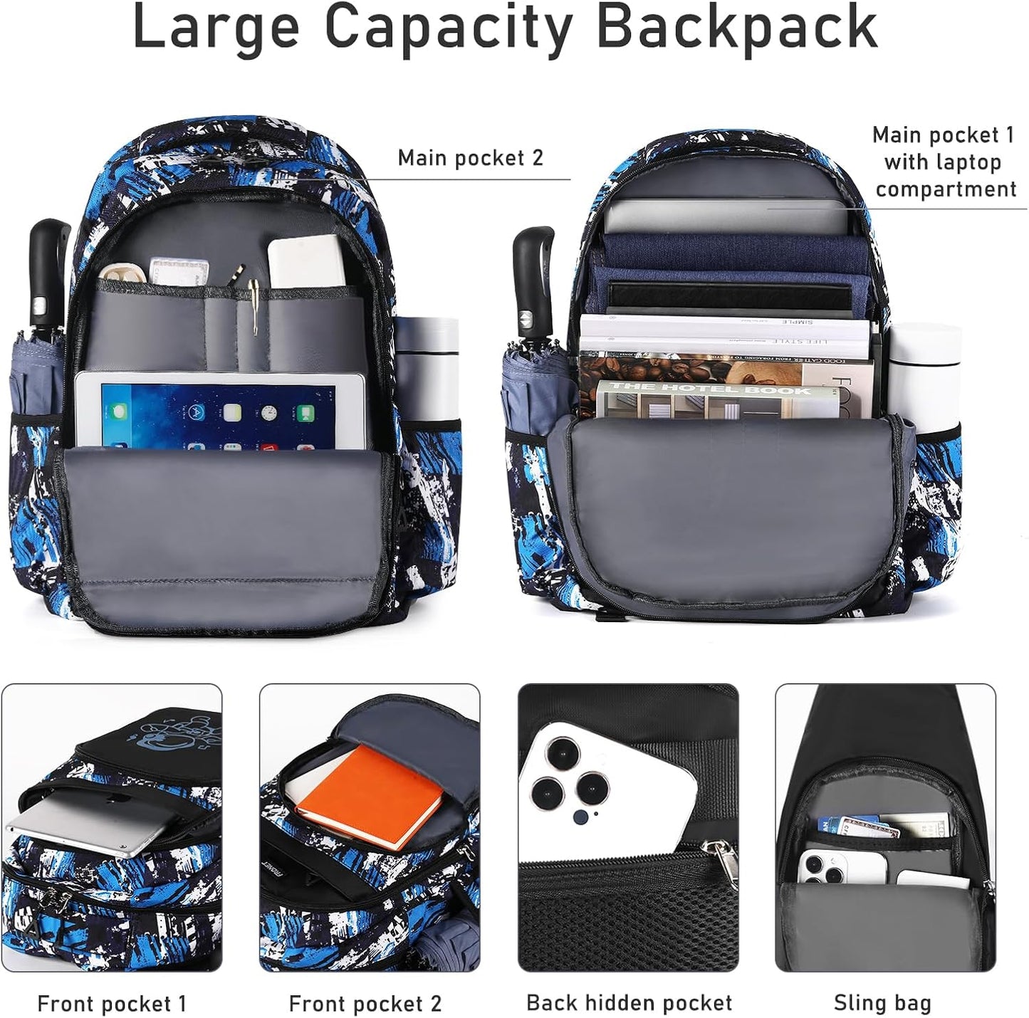 Schulrucksack-Set für Jungen (2-teilig), Jungen Blau