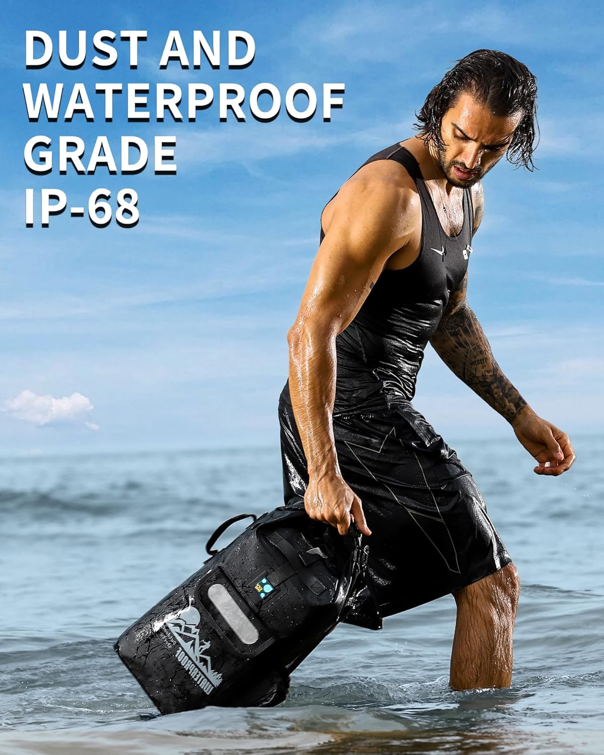 Wasserdichter Dry Bag Rucksack, 20 Liter, Schwarz 20L
