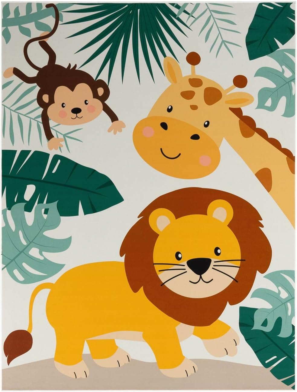 Kinderzimmerteppich Teppich Junge Mädchen Kinderteppich Rutschfest Zoo Tiere, 80x150 cm Rettangolare Grün Beige Blau