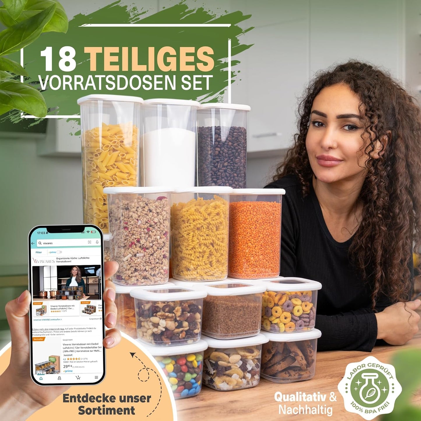 18-teiliges Vorratsdosen-Set, 18er Set Weiss